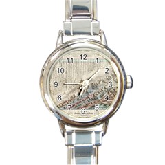 Mountain View Mountain Top Infographics Map Round Italian Charm Watch