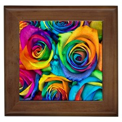 Colorful Roses Bouquet Rainbow Framed Tile