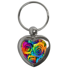 Colorful Roses Bouquet Rainbow Key Chain (heart)