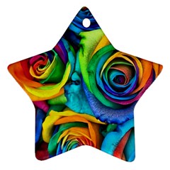 Colorful Roses Bouquet Rainbow Star Ornament (two Sides)