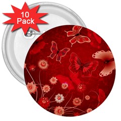 Four Red Butterflies With Flower Illustration Butterfly Flowers 3  Buttons (10 Pack) 