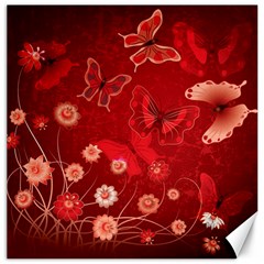 Four Red Butterflies With Flower Illustration Butterfly Flowers Canvas 20  X 20 