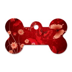 Four Red Butterflies With Flower Illustration Butterfly Flowers Dog Tag Bone (two Sides)