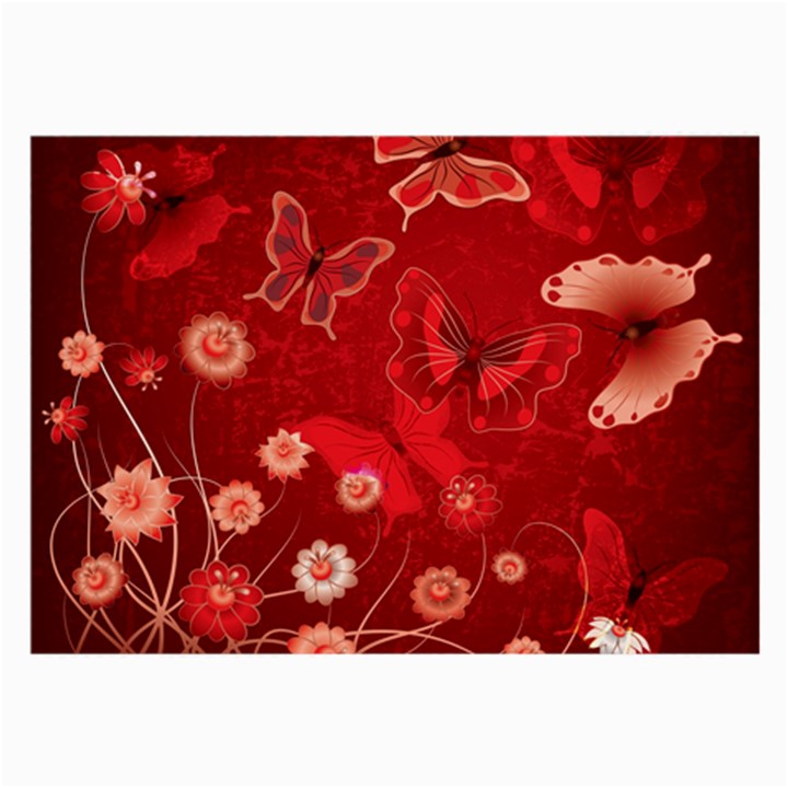 Four Red Butterflies With Flower Illustration Butterfly Flowers Large Glasses Cloth (2 Sides)
