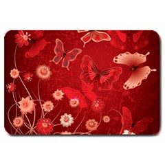 Four Red Butterflies With Flower Illustration Butterfly Flowers Large Doormat