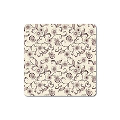 White And Brown Floral Wallpaper Flowers Background Pattern Square Magnet
