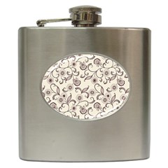 White And Brown Floral Wallpaper Flowers Background Pattern Hip Flask (6 Oz) by B30l