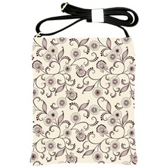 White And Brown Floral Wallpaper Flowers Background Pattern Shoulder Sling Bag by B30l