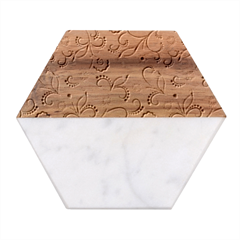 White And Brown Floral Wallpaper Flowers Background Pattern Marble Wood Coaster (hexagon)  by B30l