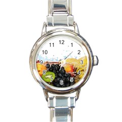 Variety Of Fruit Water Berry Food Splash Kiwi Grape Round Italian Charm Watch by B30l