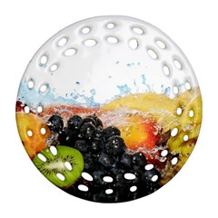 Variety Of Fruit Water Berry Food Splash Kiwi Grape Round Filigree Ornament (two Sides) by B30l