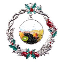 Variety Of Fruit Water Berry Food Splash Kiwi Grape Metal X mas Wreath Holly Leaf Ornament