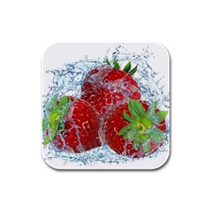 Red Strawberries Water Squirt Strawberry Fresh Splash Drops Rubber Square Coaster (4 Pack)