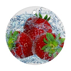 Red Strawberries Water Squirt Strawberry Fresh Splash Drops Round Ornament (two Sides) by B30l