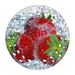 Red Strawberries Water Squirt Strawberry Fresh Splash Drops Ornament (round Filigree) by B30l