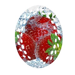 Red Strawberries Water Squirt Strawberry Fresh Splash Drops Oval Filigree Ornament (two Sides) by B30l