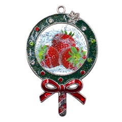 Red Strawberries Water Squirt Strawberry Fresh Splash Drops Metal X Mas Lollipop with Crystal Ornament