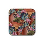 Multicolored Flower Decor Flowers Patterns Leaves Colorful Rubber Square Coaster (4 pack) Front