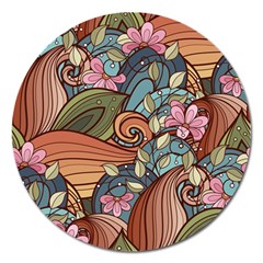 Multicolored Flower Decor Flowers Patterns Leaves Colorful Magnet 5  (round)
