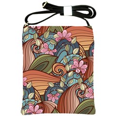 Multicolored Flower Decor Flowers Patterns Leaves Colorful Shoulder Sling Bag by B30l