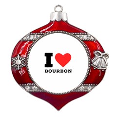 I Love Bourbon  Metal Snowflake And Bell Red Ornament by ilovewhateva