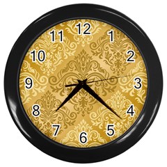 Damas Pattern Vector Texture Gold Ornament With Seamless Wall Clock (black)
