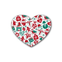 Background Vector Texture Christmas Winter Pattern Seamless Rubber Heart Coaster (4 Pack) by danenraven