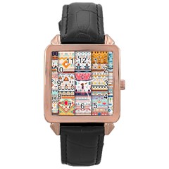 Pattern Texture Multi Colored Variation Rose Gold Leather Watch 