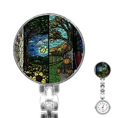 Four Assorted Illustrations Collage Winter Autumn Summer Picture Stainless Steel Nurses Watch by danenraven