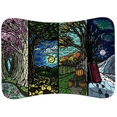 Four Assorted Illustrations Collage Winter Autumn Summer Picture Velour Seat Head Rest Cushion