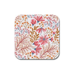 Flowers Pattern Seamless Floral Floral Pattern Rubber Square Coaster (4 pack)