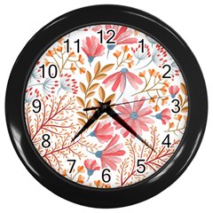 Flowers Pattern Seamless Floral Floral Pattern Wall Clock (Black)