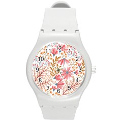 Flowers Pattern Seamless Floral Floral Pattern Round Plastic Sport Watch (M)