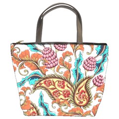 Flowers Pattern Texture White Background Paisley Bucket Bag by danenraven