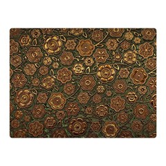Brown And Green Floral Print Textile Ornament Pattern Texture Two Sides Premium Plush Fleece Blanket (mini) by danenraven