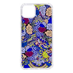 Blue Yellow Background Pattern Vector Texture Paisley Iphone 14 Plus Tpu Uv Print Case by danenraven