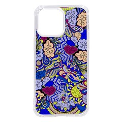 Blue Yellow Background Pattern Vector Texture Paisley Iphone 14 Pro Max Tpu Uv Print Case by danenraven