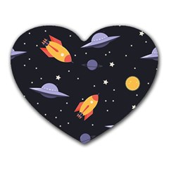 Cosmos Rockets Spaceships Ufos Heart Mousepad by Cowasu