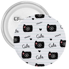 Cute Cameras Doodles Hand Drawn 3  Buttons