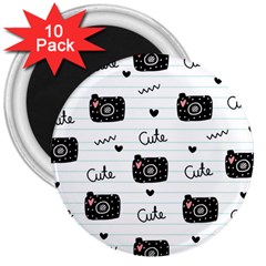 Cute Cameras Doodles Hand Drawn 3  Magnets (10 Pack) 