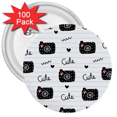 Cute Cameras Doodles Hand Drawn 3  Buttons (100 Pack) 