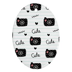 Cute Cameras Doodles Hand Drawn Oval Ornament (two Sides)