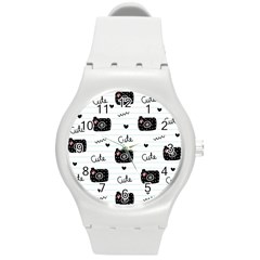 Cute Cameras Doodles Hand Drawn Round Plastic Sport Watch (m) by Cowasu