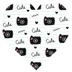 Cute Cameras Doodles Hand Drawn Wooden Puzzle Heart by Cowasu