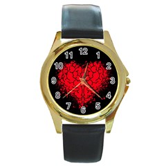 Heart Brain Mind Psychology Doubt Round Gold Metal Watch