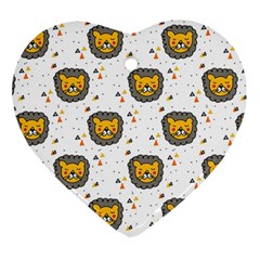 Lion Heads Pattern Design Doodle Ornament (heart)