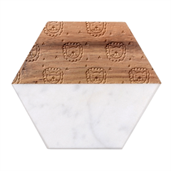 Lion Heads Pattern Design Doodle Marble Wood Coaster (hexagon)  by Cowasu