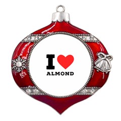 I Love Almond  Metal Snowflake And Bell Red Ornament