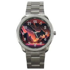 Fire Flame Burn Hot Heat Light Burning Orange Sport Metal Watch