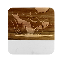 Fire Flame Burn Hot Heat Light Burning Orange Marble Wood Coaster (square) by Cowasu